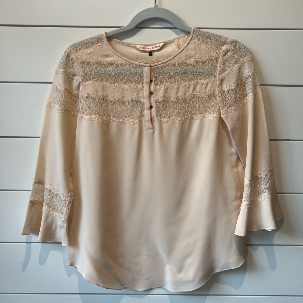 Rebecca Taylor Lace Accent Blouse. Sz 0